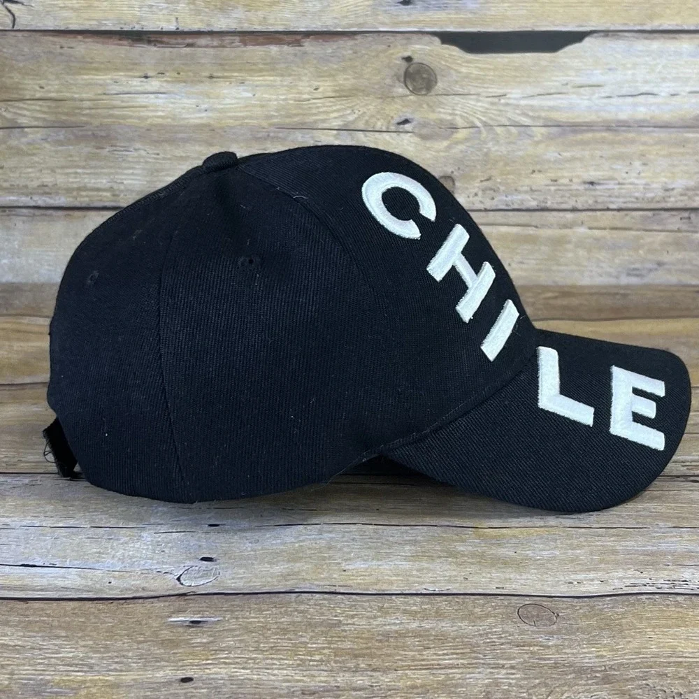 Chile Souvenir Baseball Cap Black Embroidered Adjustable Hat One Size‎ Fits All